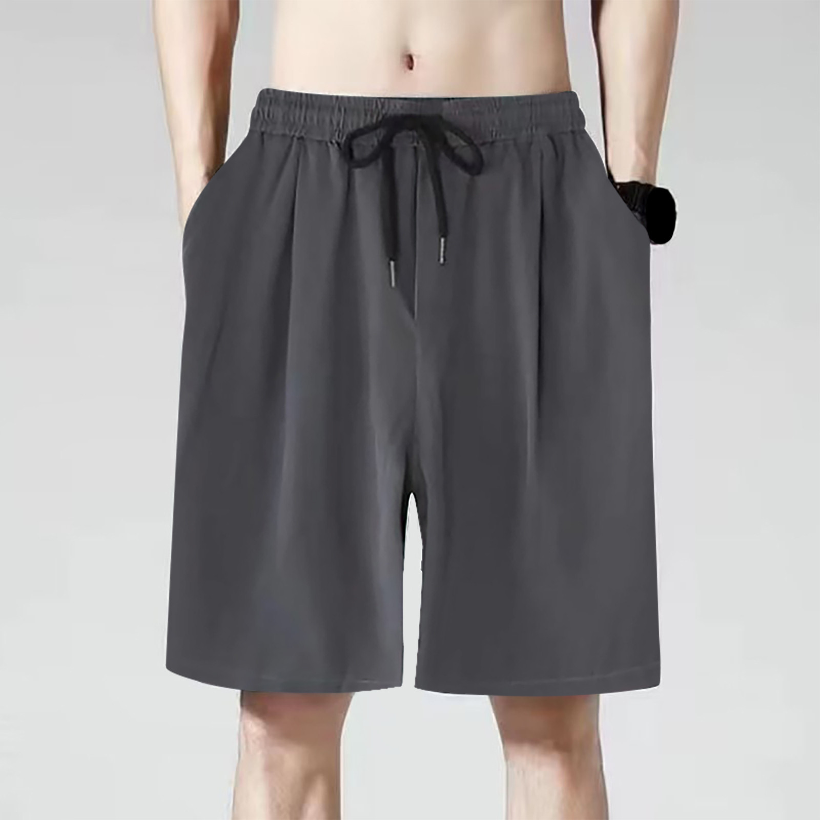 thumbnail image 3 of Pantalones cortos deportivos para hombre con bolsillos profundos - Cintura elástica con cordón, poliéster y spandex - Para correr/baloncesto/gimnasio - Corte holgado - L-XXXXXL, 3 of 5